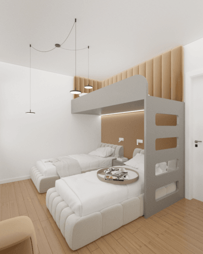 Children's bedroom with built-in bunk beds and timber accents — Vasileos Pavlou
