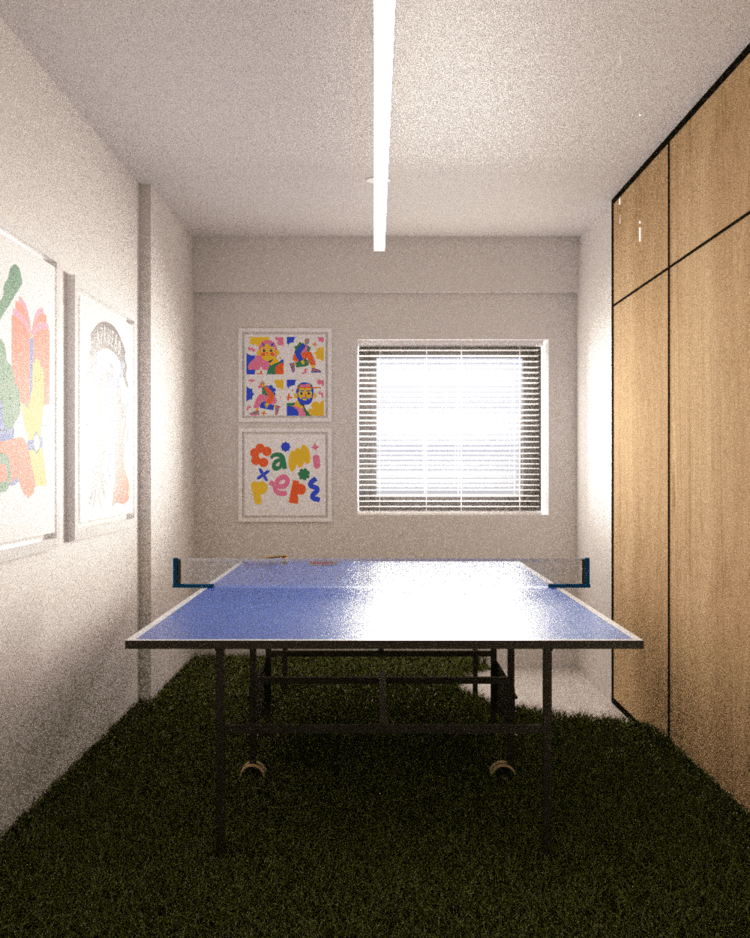 Office recreation space with a table-tennis table and timber storage — Karaoli